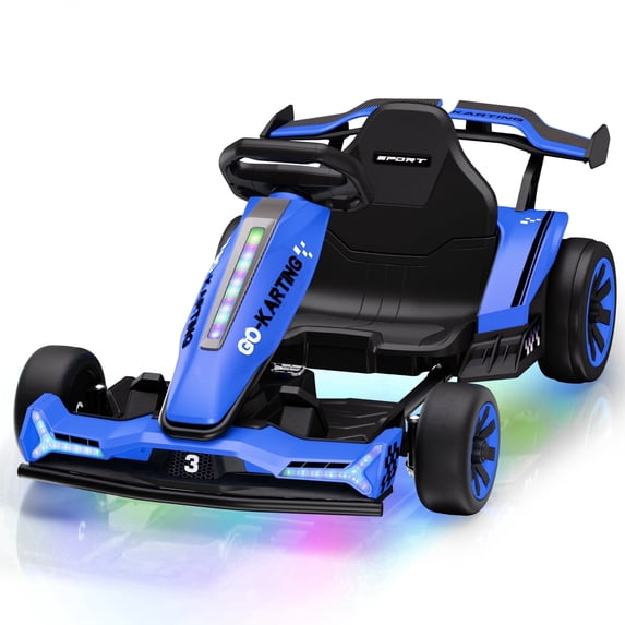 Wisairt 24V 10Ah Kids Electric Go Kart Drift Car, 360° Drift Ride on Toy with 800W Motors, 7.5 MPH, Adjustable Length, LED Lights, Drift Racing Kart for Big Kids 6-12 Years Old, 135 LBS, Blue