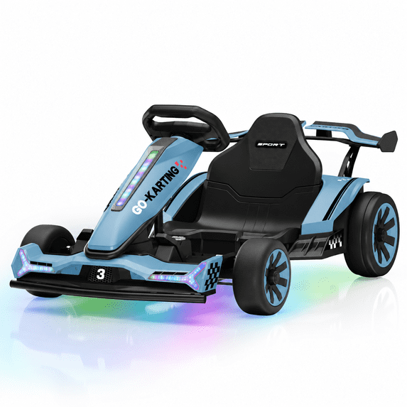 Wisairt 24V 10AH Electric Go Kart for Big Kids Above 6, Up to 8.5 MPH Drift Go Kart Car with Adjustable Seat, Powered Ride on Car, Drift/Sport Modes, Light Blue