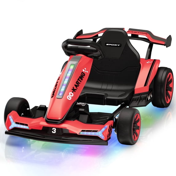 Wisairt 24V 10Ah Kids Electric Go Kart Drift Car, 360° Drift Ride on Toy with 800W Motors, 7.5 MPH, Adjustable Length, LED Lights, Drift Racing Kart for Big Kids 6-12 Years Old, 135 LBS, Red