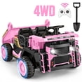 thumbnail image 1 of Wisairt 24V Ride On Dump Truck for Kids, 2 Seater 4WD Electric Truck, 4×200W Motors, Power Car Wheel with Remote Control, Automatic Dump Bed, Shovel, Music, Pink, 1 of 10