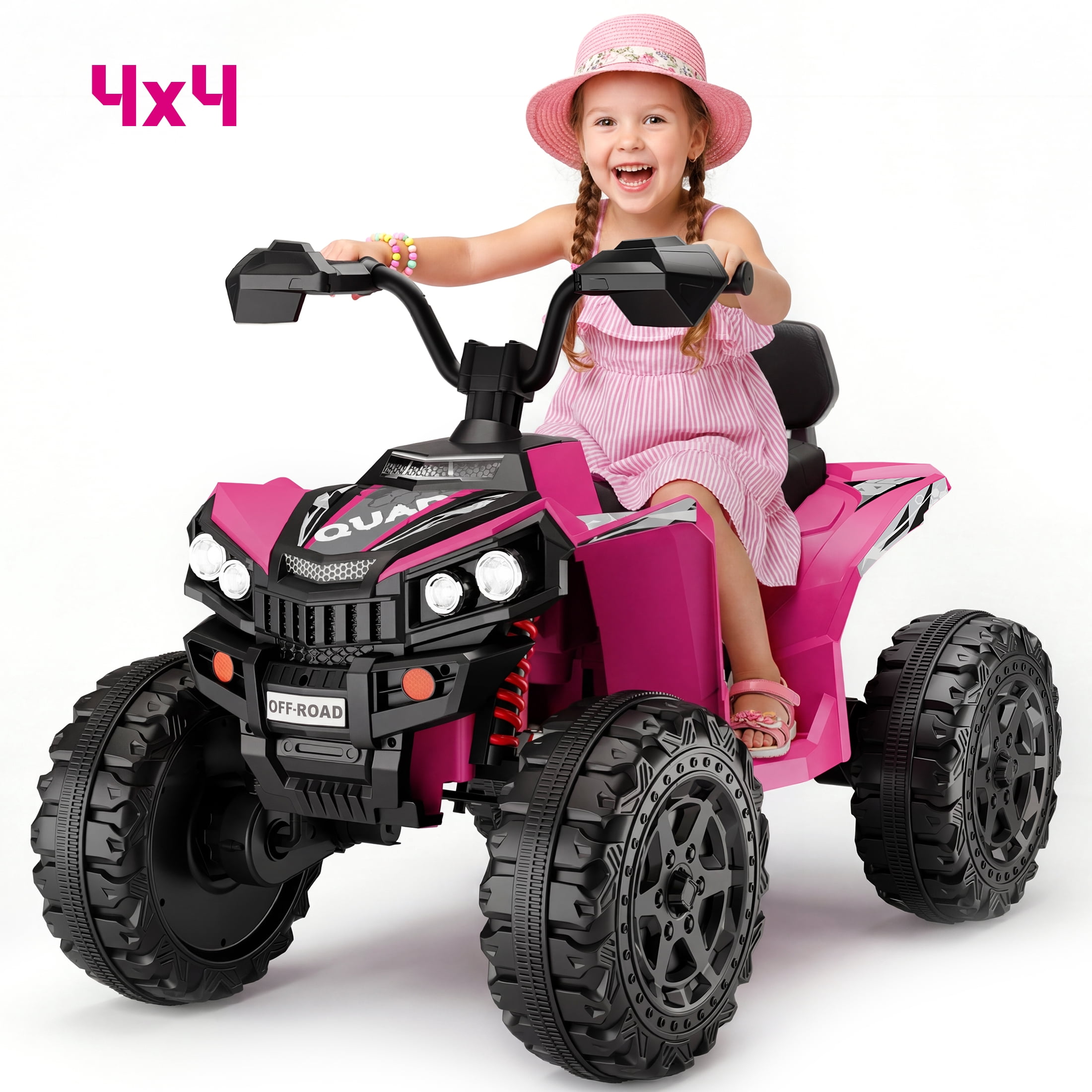 Wisairt 24V Ride on ATV Toys, 4WD Kids ATV 4-Wheeler for Big Kids with 2 Seater, Electric Quad 800W Motor, Pink
