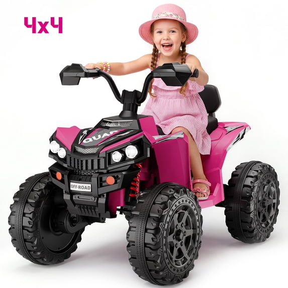 Wisairt 24V Ride on ATV Toys, 4WD Kids ATV 4-Wheeler for Big Kids with 2 Seater, Electric Quad 800W Motor, Pink