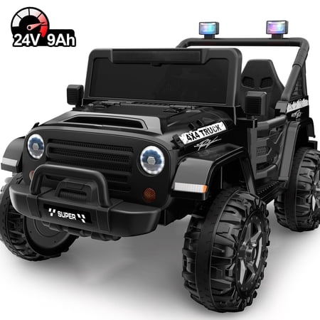 Wisairt 24V 9Ah Ride on Toys, 2 Seater Power Car Wheels Truck with 400W Motors, Electric Battery Powered Toys Car w/ Remote Control, Bluetooth, Spring Suspension, Colorful LED Lights, Black