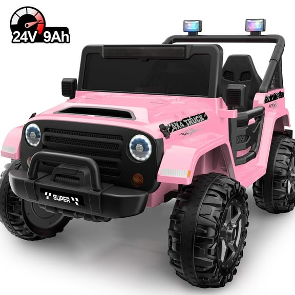 Wisairt 24V 9Ah Ride on Toys, 2 Seater Power Car Wheels Truck with 400W Motors, Electric Battery Powered Toys Car w/ Remote Control, Bluetooth, Spring Suspension, Colorful LED Lights, Pink