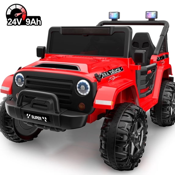 Wisairt 24V 9Ah Ride on Toys, 2 Seater Power Car Wheels Truck with 400W Motors, Electric Battery Powered Toys Car w/ Remote Control, Bluetooth, Spring Suspension, Colorful LED Lights, Red