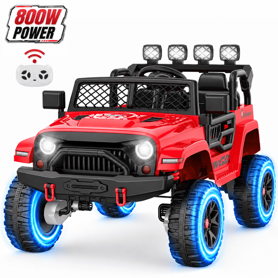 Wisairt 24 Volt Ride on Toys, 4WD 800W Power Car Wheel with Remote, 24V Ride ons with 2 Seater, Electric Car for Kids with Music, LED Lights, Seat Belt & Lockable Doors, 3-8 Years Old, Red