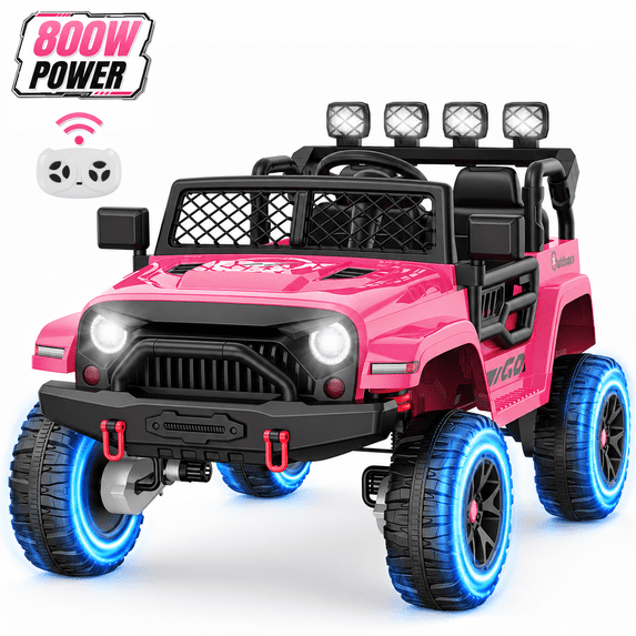 Wisairt 24V Ride on Cars, 4WD 800W Ride on Toys for Big Kids, Power Car Wheel with Remote, Kids Electric Car with 2 Seater, Music, LED Lights, Seat Belt, 3-8 Years Old, Pink