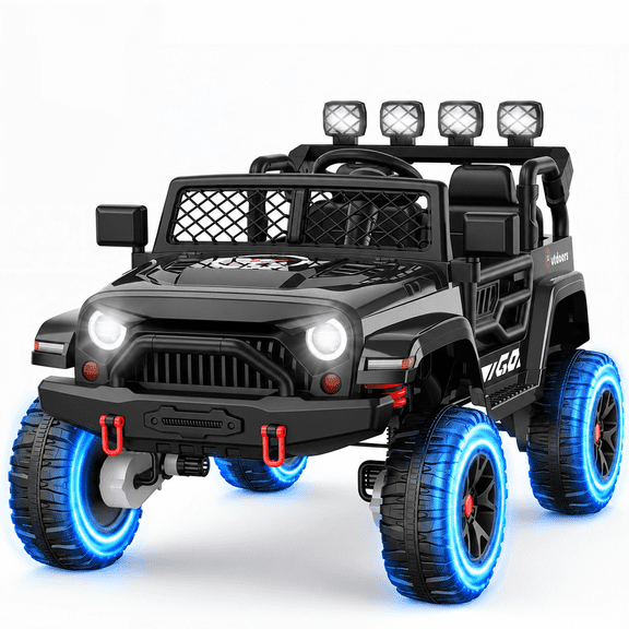 Wisairt 24V Kids Ride on Toys, 4WD 800W Power Car Wheels for Boys Girls with Remote, Electric Ride on Car for Kids with 2 Seater, Music, LED Lights, Seat Belt, 3-8 Years Old, Black