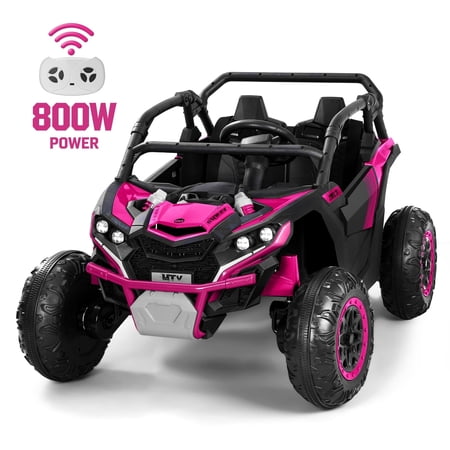 Wisairt 24V Ride on Toys 4WD Ride on Cars with Remote Control, 2 Seater Electric Car for Kids, Power Car Wheels, UTV w/ 4 Motors, Music, Lights, 3 Speeds, Pink