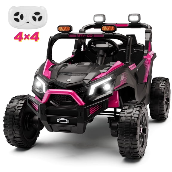 Wisairt 24V Ride on Toys 4WD Ride on Cars with Remote Control, 2 Seater Electric Car for Kids, Power Car Wheels, UTV w/ Four Motors, Music, LED Lights, Wireless Audio, 3 Speeds, Pink