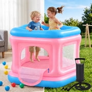 Wisairt 3-in-1 Inflatable Bounce House for Toddlers 1-3,Blow up Bouncy House with Air Pump,Pink