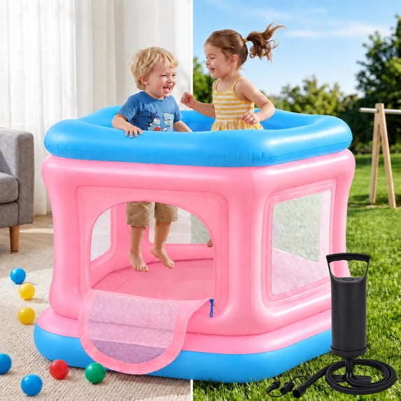 Wisairt 3-in-1 Inflatable Bounce House for Toddlers 1-3,Blow up Bouncy House with Air Pump,Pink