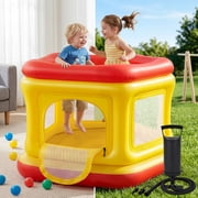 Wisairt 3-in-1 Inflatable Bounce House for Toddlers 1-3,Blow up Bouncy House with Air Pump,Yellow