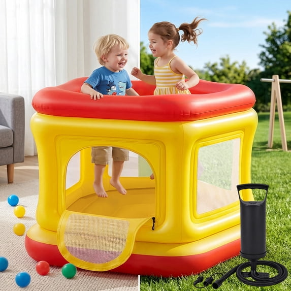 Wisairt 3-in-1 Inflatable Bounce House for Toddlers 1-3,Blow up Bouncy House with Air Pump,Yellow