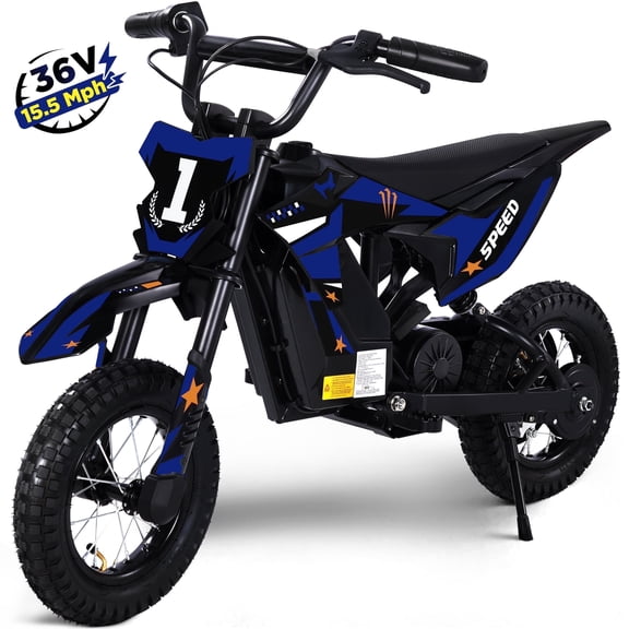 Wisairt 36V Kids Electric Dirt Bike, 15.5 MPH High-Speed Electric Motorcycle Ride on Dirt Bike for Kids Aged 5-10, 133 LBS Max Load, 10-Mile Range, Waterproof Seat, Twist Grip Throttle, Blue
