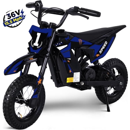 Wisairt 36V Kids Electric Dirt Bike, 15.5 MPH High-Speed Electric Motorcycle Ride on Dirt Bike for Kids Aged 5-10, 133 LBS Max Load, 10-Mile Range, Waterproof Seat, Twist Grip Throttle, Blue & Black