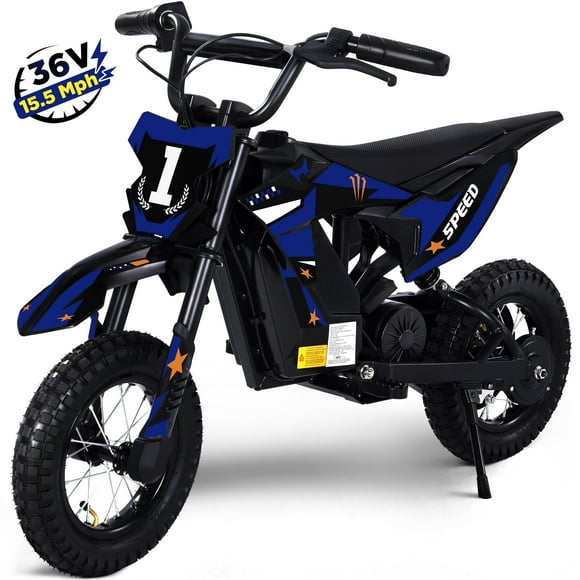 Wisairt 36V Kids Electric Dirt Bike, 15.5 MPH High-Speed Electric Motorcycle Ride on Dirt Bike for Kids Aged 5-10, 133 LBS Max Load, 10-Mile Range, Waterproof Seat, Twist Grip Throttle, Blue