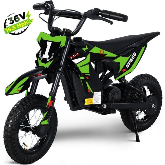 Wisairt 36V Kids Electric Dirt Bike, 15.5 MPH High-Speed Electric Motorcycle Ride on Dirt Bike for Kids Aged 5-10, 133 LBS Max Load, 10-Mile Range, Waterproof Seat, Twist Grip Throttle, Green