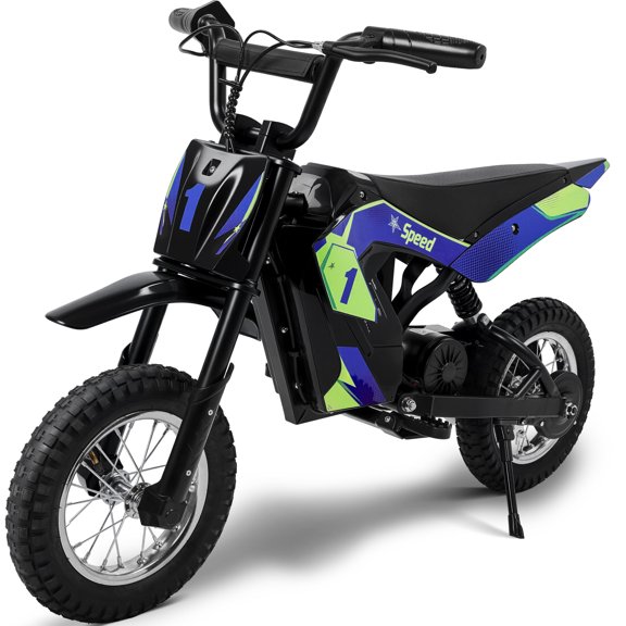 Wisairt 36V Kids Electric Dirt Bike, 15.5 mph High-Speed Electric Motorcycle Ride on Dirt Bike for Kids Aged 5-10, 133 lbs Max Load, 10-mile Range, Waterproof Seat, Twist Grip Throttle,Blue & Green