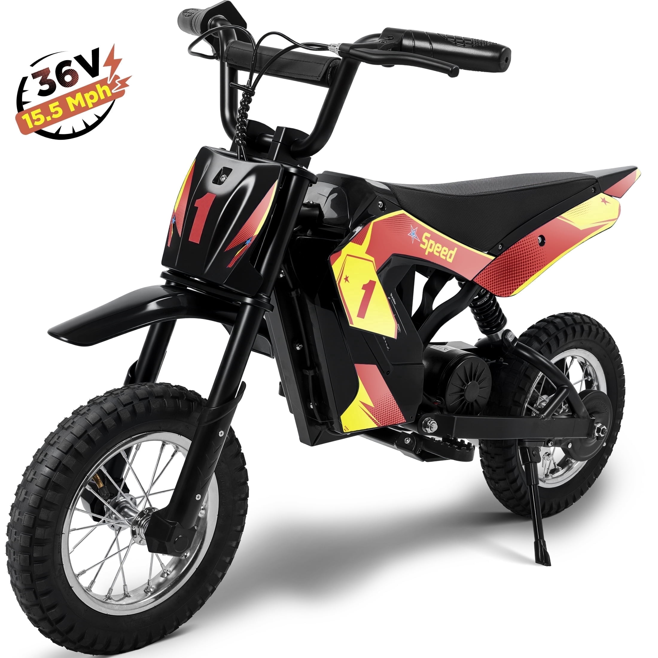 Wisairt 36V Kids Electric Dirt Bike, 15.5 mph High-Speed Electric Motorcycle Ride on Dirt Bike for Kids Aged 5-10, 133 lbs Max Load, 10-mile Range, Waterproof Seat, Twist Grip Throttle, Red & Gold