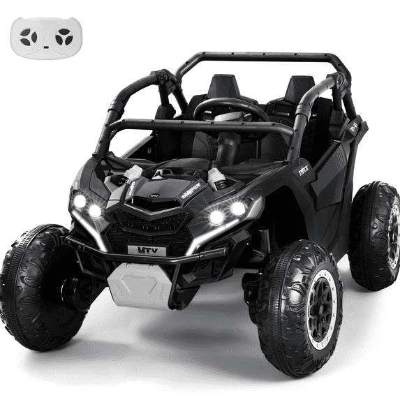 Wisairt 24V Ride on Toys 4WD Ride on Cars with Remote Control, 2 XL Seater Electric Car for Kids, Power Car Wheels, UTV w/ 4 Motors, Music, Lights, 3 Speeds, Black
