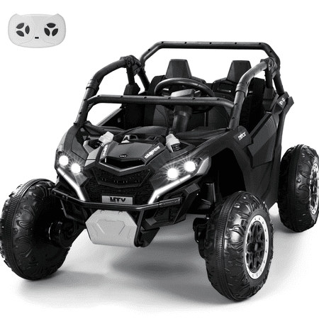 Wisairt 24V Ride on Toys 4WD Ride on Cars with Remote Control, 2 Seater Electric Car for Kids, Power Car Wheels, UTV w/ 4 Motors, Music, Lights, 3 Speeds, Black