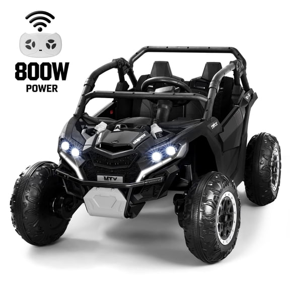 Wisairt 24V Ride on Toys 4WD Ride on Cars with Remote Control, 2 Seater Electric Car for Kids, Power Car Wheels, UTV w/ 4 Motors, Music, Lights, 3 Speeds, Black