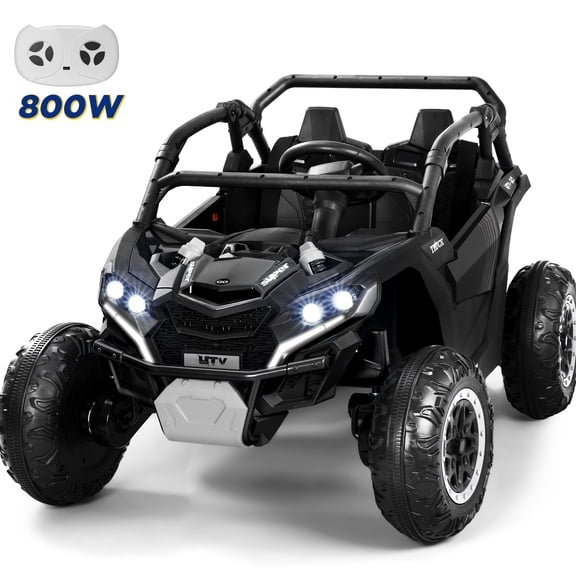 Wisairt 24V Ride on Toys 4WD Ride on Cars with Remote Control, 2 XL Seater Electric Car for Kids, Power Car Wheels, UTV w/ 4 Motors, Music, Lights, 3 Speeds, Black