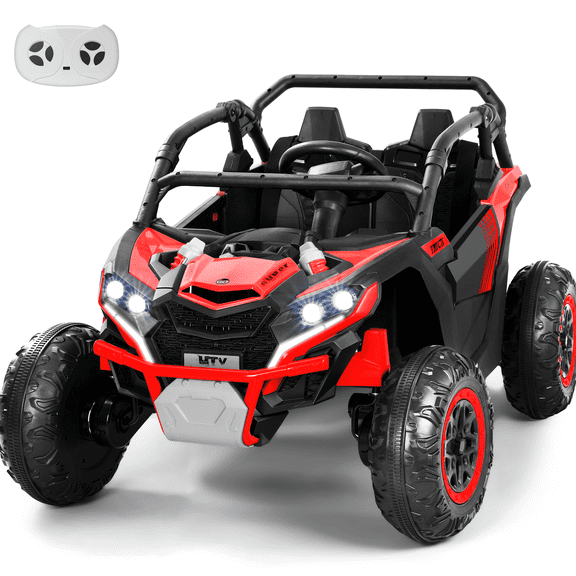 Wisairt 24V Ride on Toys 4WD Ride on Cars with Remote Control, 2 Seater Electric Car for Kids, Power Car Wheels, UTV w/ 4 Motors, Music, Lights, 3 Speeds, Red