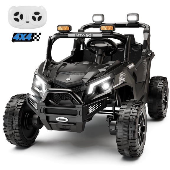 Wisairt 24V Ride on Toys 4WD Ride on Cars with Remote Control, 2 XL Seater Electric Car for Kids, Power Car Wheels, UTV w/ Four Motors, Music, LED Lights, Wireless Audio, 3 Speeds, Black