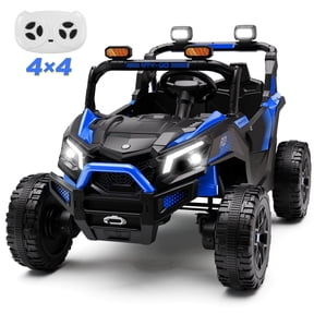Wisairt 4WD 24 V Ride on Toys UTV with 2 XL Seaters, 4*200W Motor Kid Electric Power Car Wheels with Remote Control, LED Lights, Spring Suspension, 3 Speeds, Music, Blue