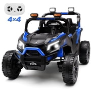 Wisairt 24V Ride on Toys 4WD Ride on Cars with Remote Control, 2 Seater Electric Car for Kids, Power Car Wheels, UTV w/ Four Motors, Music, LED Lights, Wireless Audio, 3 Speeds, Blue