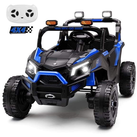 Wisairt 24V Ride on Toys 4WD Ride on Cars with Remote Control, 2 XL Seater Electric Car for Kids, Power Car Wheels, UTV w/ Four Motors, Music, LED Lights, Wireless Audio, 3 Speeds, Blue