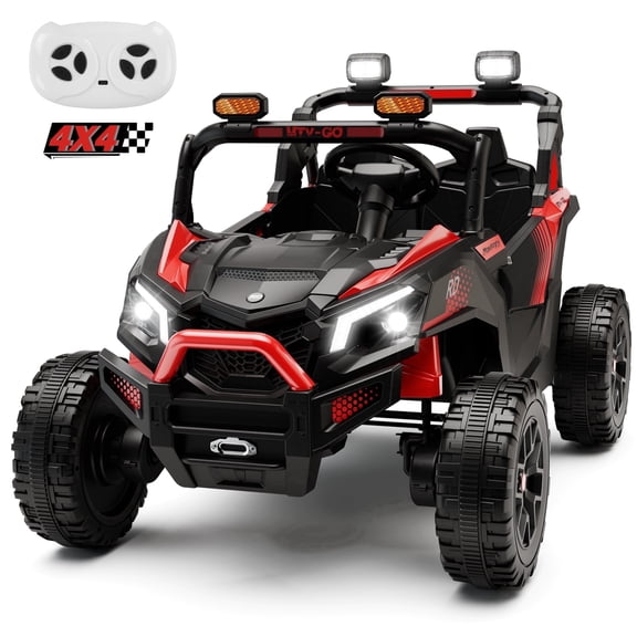 Wisairt 24V Ride on Toys 4WD Ride on Cars with Remote Control, 2 XL Seater Electric Car for Kids, Power Car Wheels, UTV w/ Four Motors, Music, LED Lights, Wireless Audio, 3 Speeds, Red