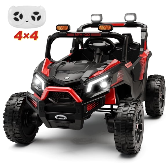 Wisairt 24V Ride on Toys 4WD Ride on Cars with Remote Control, 2 Seater Electric Car for Kids, Power Car Wheels, UTV w/ Four Motors, Music, LED Lights, Wireless Audio, 3 Speeds, Red