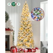 Firstness 7.5ft Pre-Lit Artificial Pencil Christmas Tree with 400 Multicolor LED Lights,Snow Flocked Xmas Tree