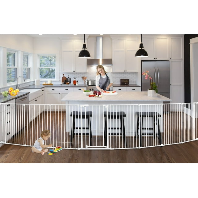 Wisairt 8 Panels Extra Wide Matal Baby Gate,35.5 196.6" Adjustable