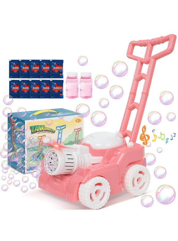 Wisairt Bubble Lawn Mower,Bubble Machine for Kids Toddlers, Outdoor Summer Garden Push Toy Bubble Toys Birthday Gift for Preschool Boy or Girl 2+(Pink & White)