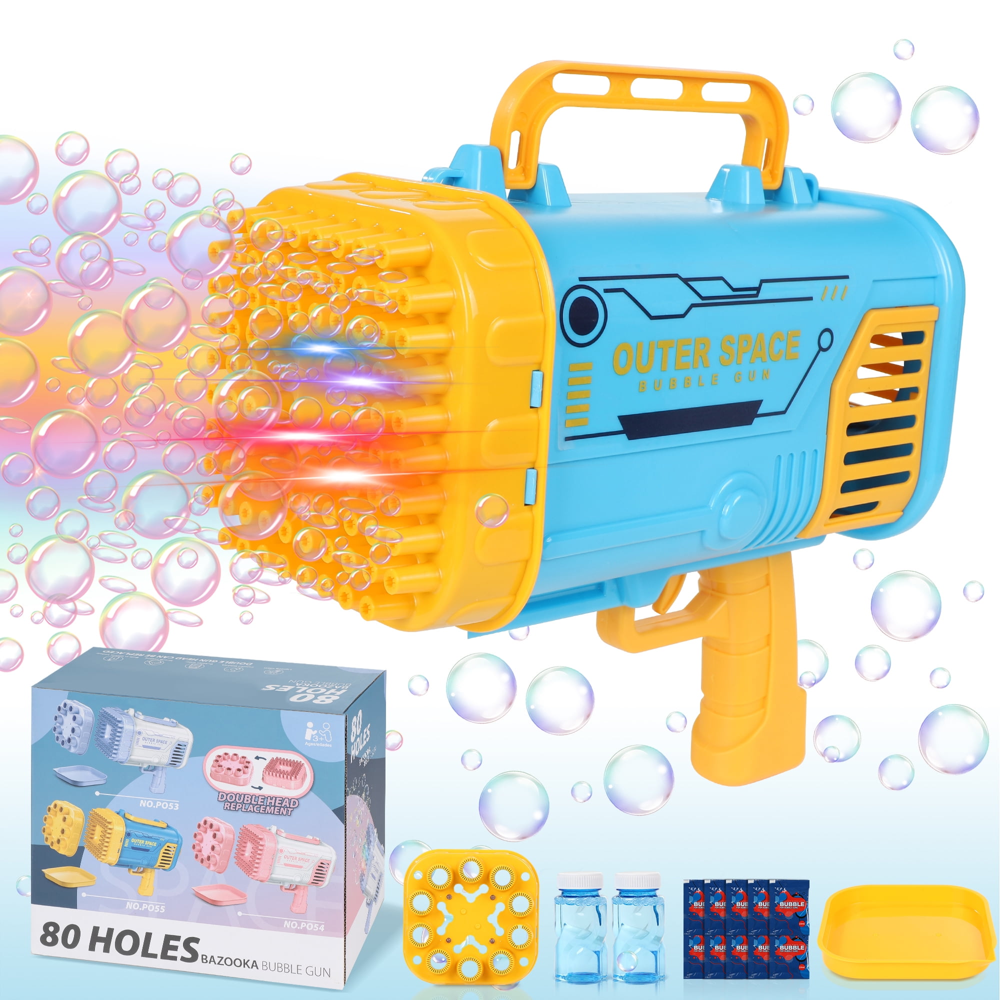  Bubble Machine Bubble Gun 69 Holes with Colorful Lights and  Bubble Solution, Bubble Blower Bubble Maker for Kids Toddlers Adults,  Birthday Christmas Toy Gift for Boys Girls Age 3 4 5