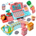 thumbnail image 1 of Wisairt Cash Register for Kids, Toy Cash Register with Scanner Voice Recognition Payment Function, Play Cash Register, Count Learning Toys, 24Pcs Mini Playset (Pink), 1 of 9