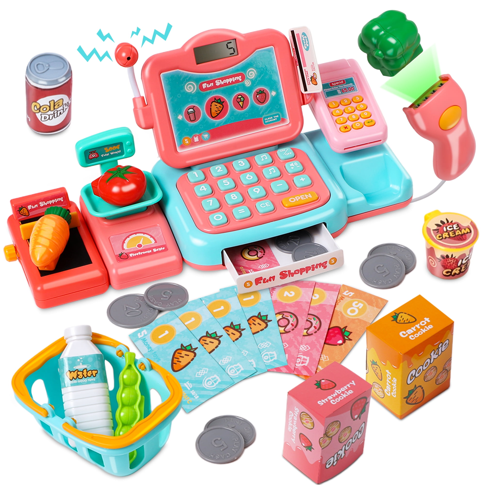 CifToys Toy Cash Register for Kids, Pink Cashier Toy Playset for Girls 3+ -  Walmart.com