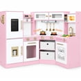 thumbnail image 1 of Wisairt Corner Wooden Play Kitchen for Kids, Interactive Pretend Play Kitchen with Realistic Lights & Sounds, 23 Pcs Cooking Accessories, Age 3+, Pink, 1 of 7