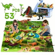Wisairt Dinosaur Toys Playset for Kids Ages 3-5, 53 PCS with Activity Play Mat, Velociraptor Figures, Trees and Rocks, Educational Gift