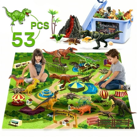 Wisairt Dinosaur Toys with Play Mat & Trees for Toddlers, Realistic Dinosaur Figures Includes 53 PCS Figures, Trees and Rocks, Gift for Toddlers Boys & Girls (Age 3+)