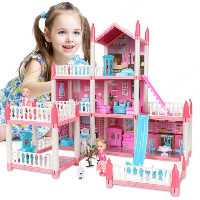 Wisairt Doll House for Girls, DIY Dollhouses Set with 7 Rooms 1