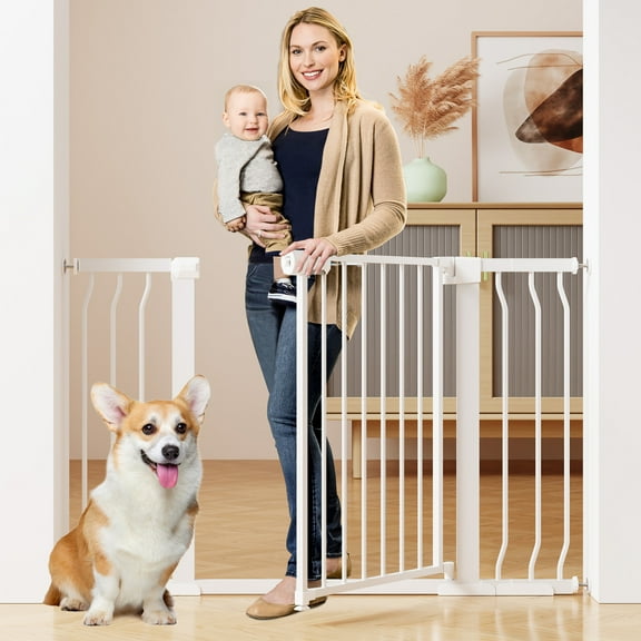 Vomeast 36in Extra Tall Baby Safety Gate,29.93- 48.8in Extra Wide Metal Dog Gates for Stair and Doorways,Pressure Mounted,White