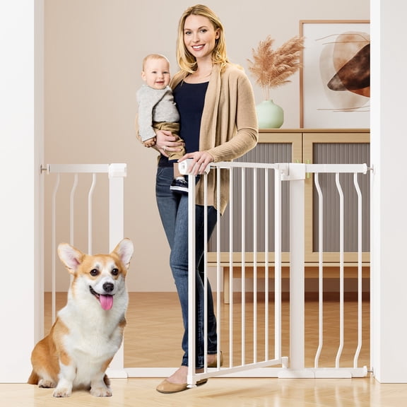 Vomeast 36in Extra Tall Baby Safety Gate,29.93- 48.8in Extra Wide Metal Dog Gates for Stair and Doorways,Pressure Mounted,White
