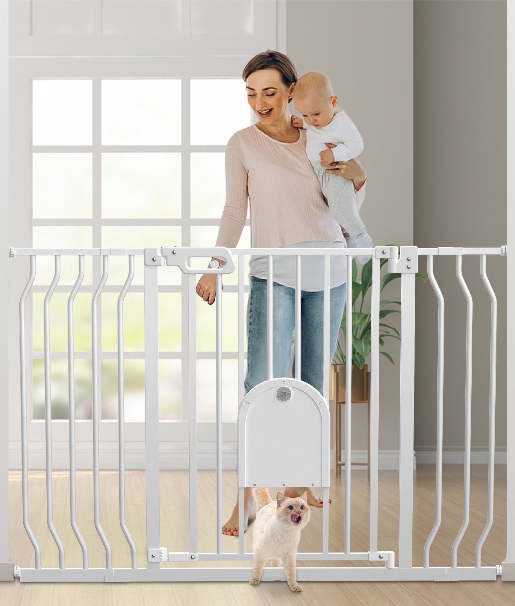 Wisairt Extra Wide Metal Baby Gate,29.5"48.8" with Pet Door,Pressure