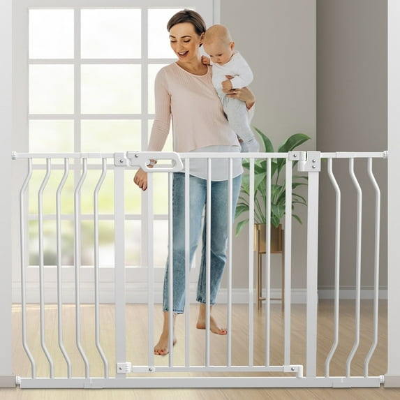 Wisairt Extra Wide Metal Baby Gates,29.5-48.8in Wide Auto Close Dog Safety Gate for Stair and Doorways,Pressure Mounted(White)