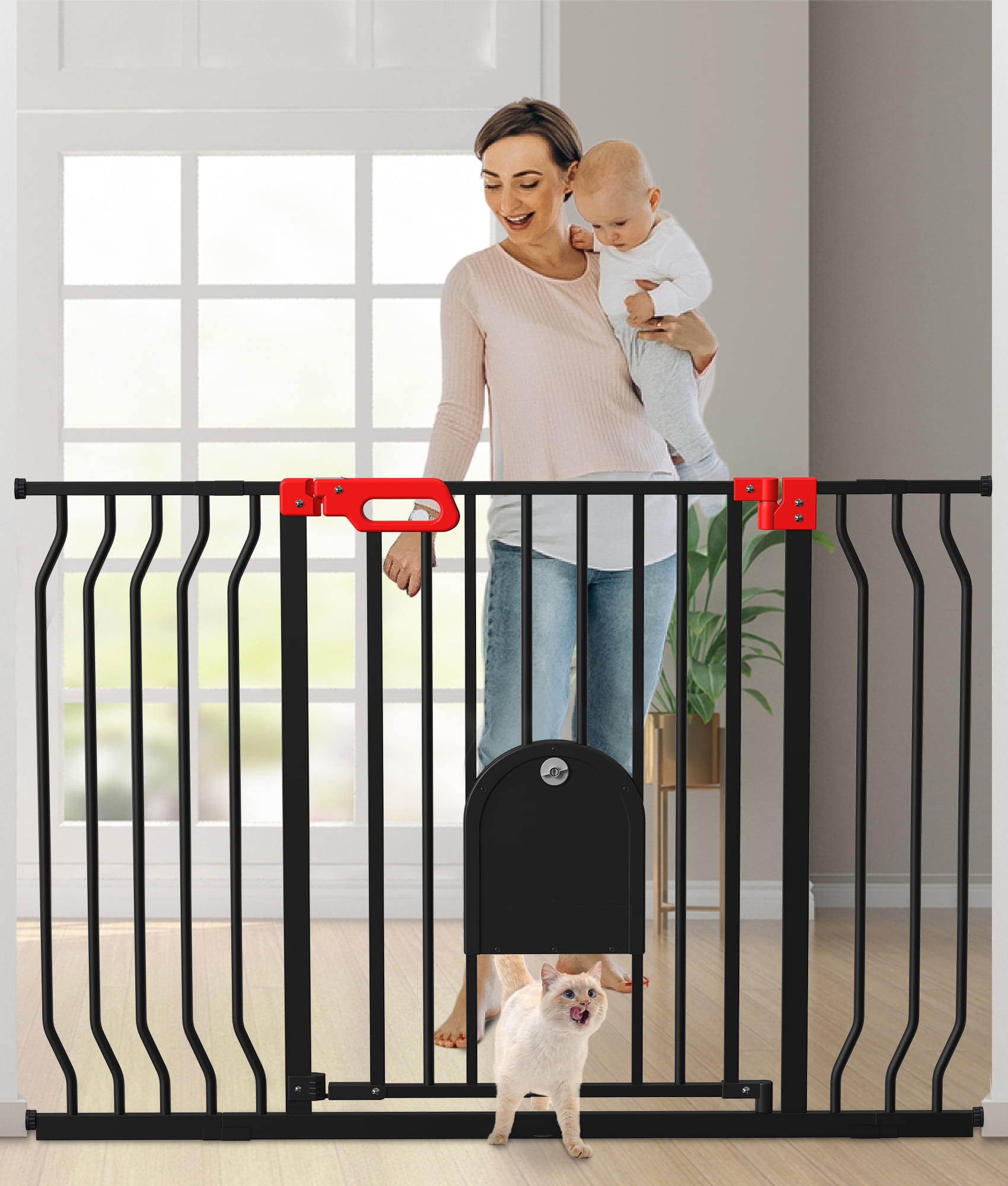 Wisairt Extra Wide Metal Baby Gate with Pet Door for Stairway and